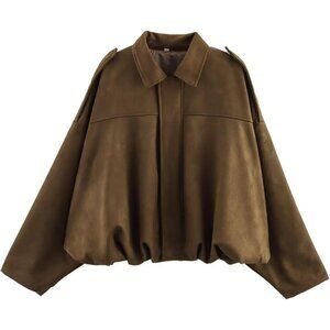 Women's Faux Fur Bomber Jacket Coat Streetwear Brown Winter Warm Long Sleeves